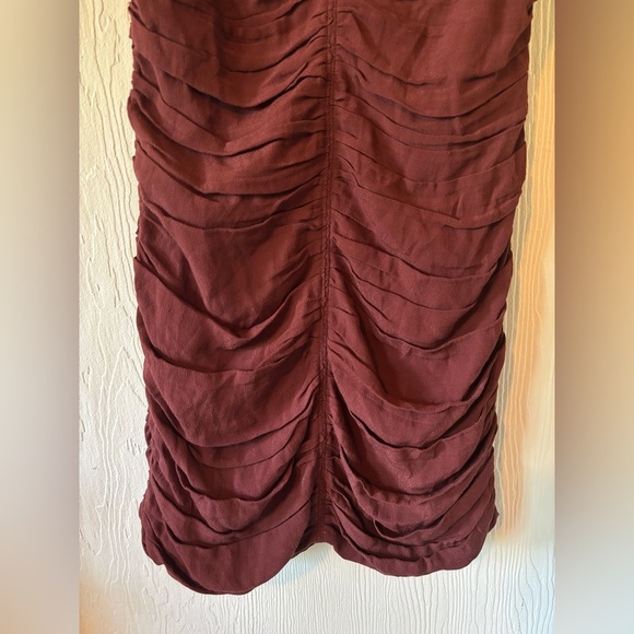 Wilfred Aritzia Brown Veda Ruched Off Shoulder Zip Up Bodycon Contour Mini Dress - Picture 12 of 17